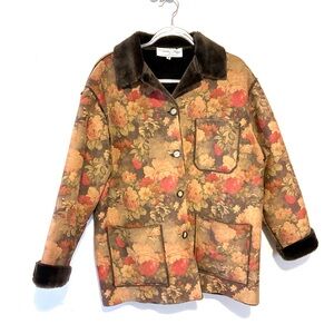 Vintage Tasha Polizzi floral faux fur chore barn coat